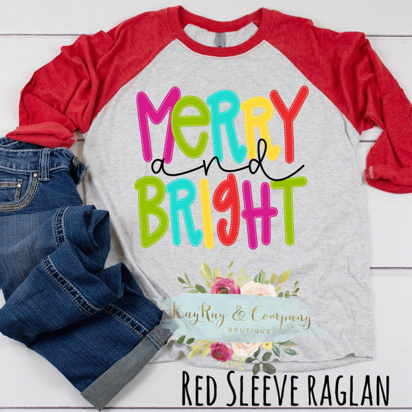 Merry and Bright Colorful letters Raglan T-Shirt