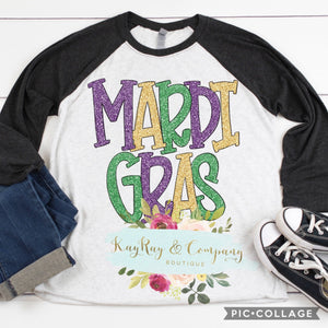 Mardi Gras glitter Letter T-shirt