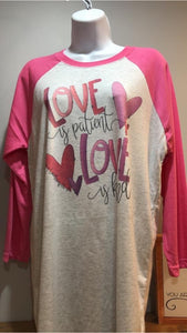 Love is patient love is kind raglan T-shirt