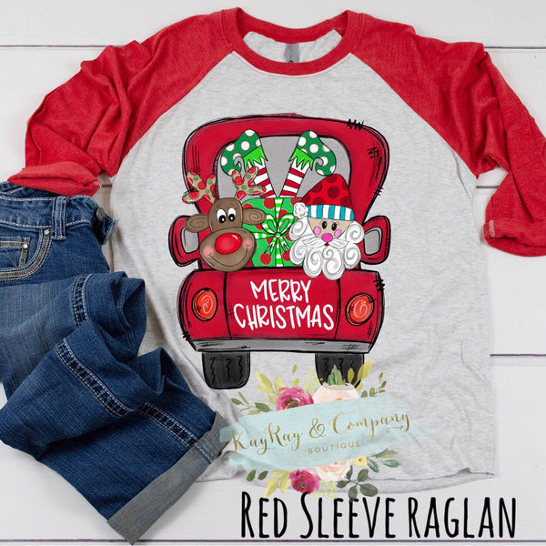 Merry Christmas Red Truck Reindeer Santa T-shirt