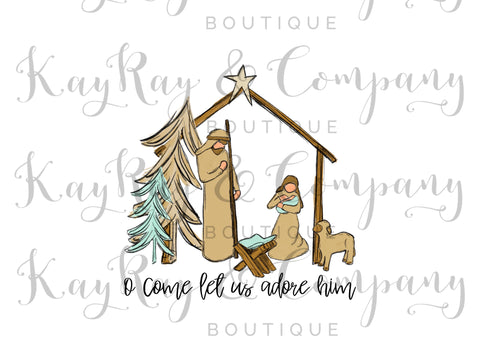 Oh come let us adore him nativity scene sublimation Transfer