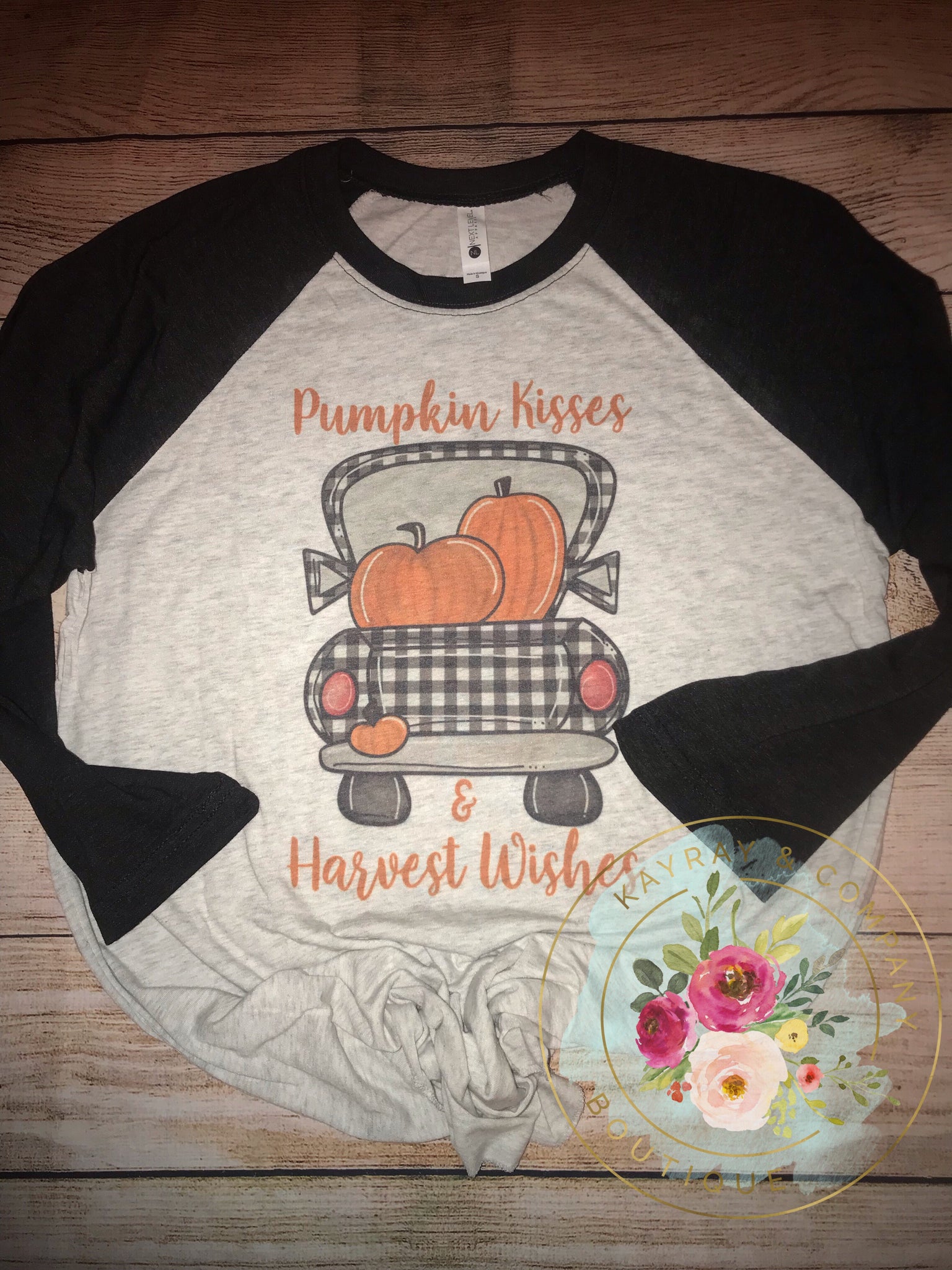 Pumpkin Kisses & Harvest Wishes raglan T-shirt
