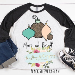 Copy of Merry and Bright Leopard Mint & pink ornaments T-shirt