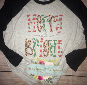 Merry & Bright leopard print Christmas T-shirt