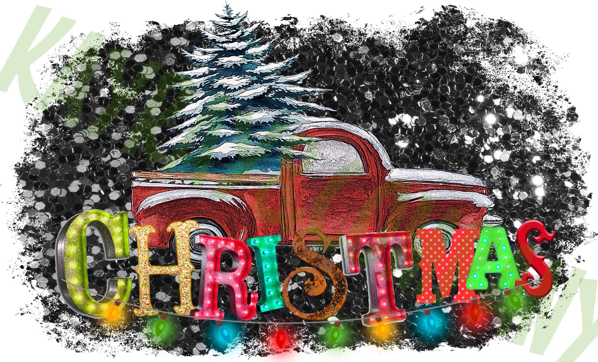 Christmas Tree red truck sublimation transfer
