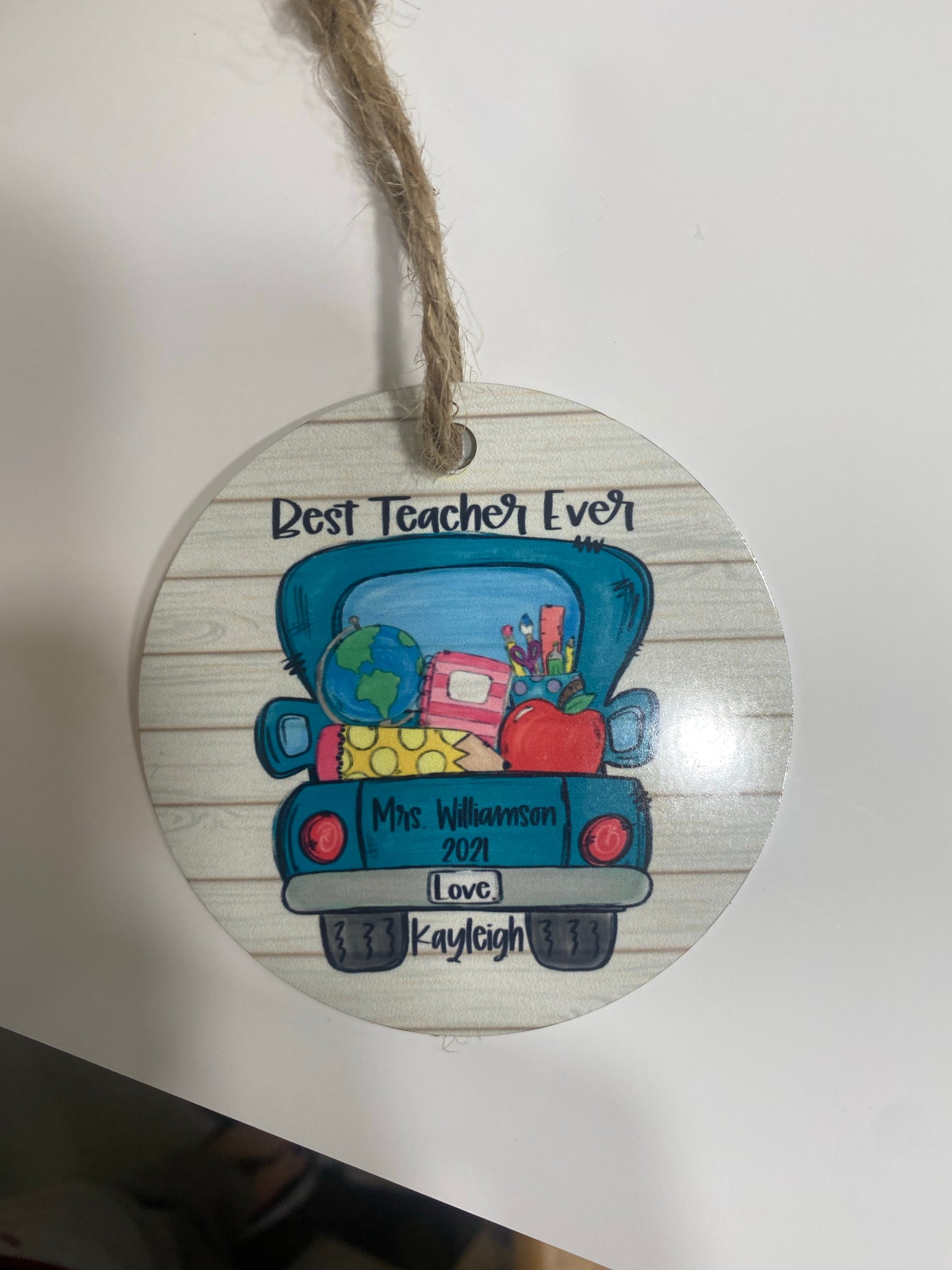 Best Teacher Ever 2021 blue truck ornament