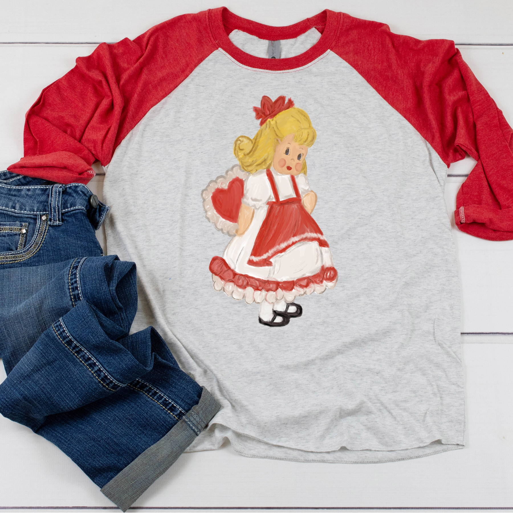 Vintage girl valentine raglan T-shirt