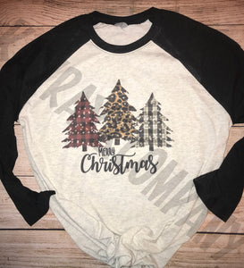 Merry Christmas Buffalo Plaid Trees Raglan Shirt