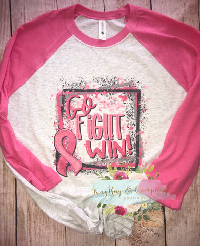 Go Fight Win Breast Cancer raglan  T-shirt