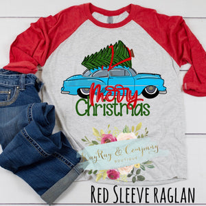 Merry Christmas Tree On Vintage Car T-shirt