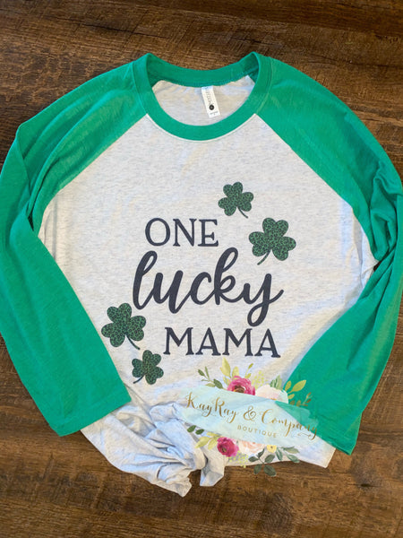 One lucky Mama raglan T-shirt