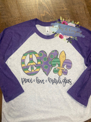 Peace love Mardi Gras Raglan T-shirt