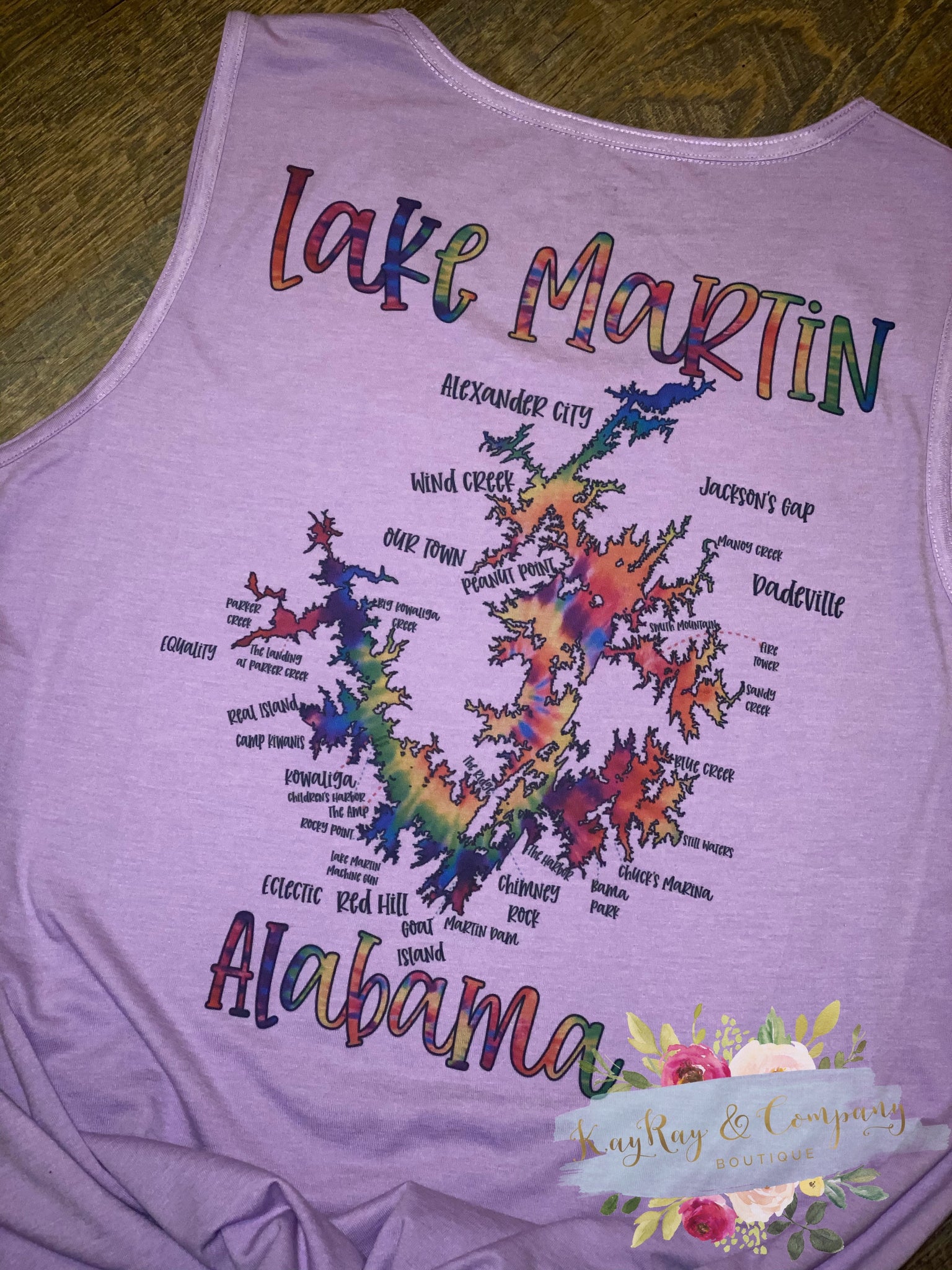 Lake Martin Tie Dye Map tank