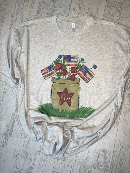 Patriotic Monogram floral mason jar tshirts
