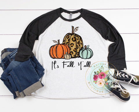 It’s Fall Y’all Mint pumpkin leopard raglan