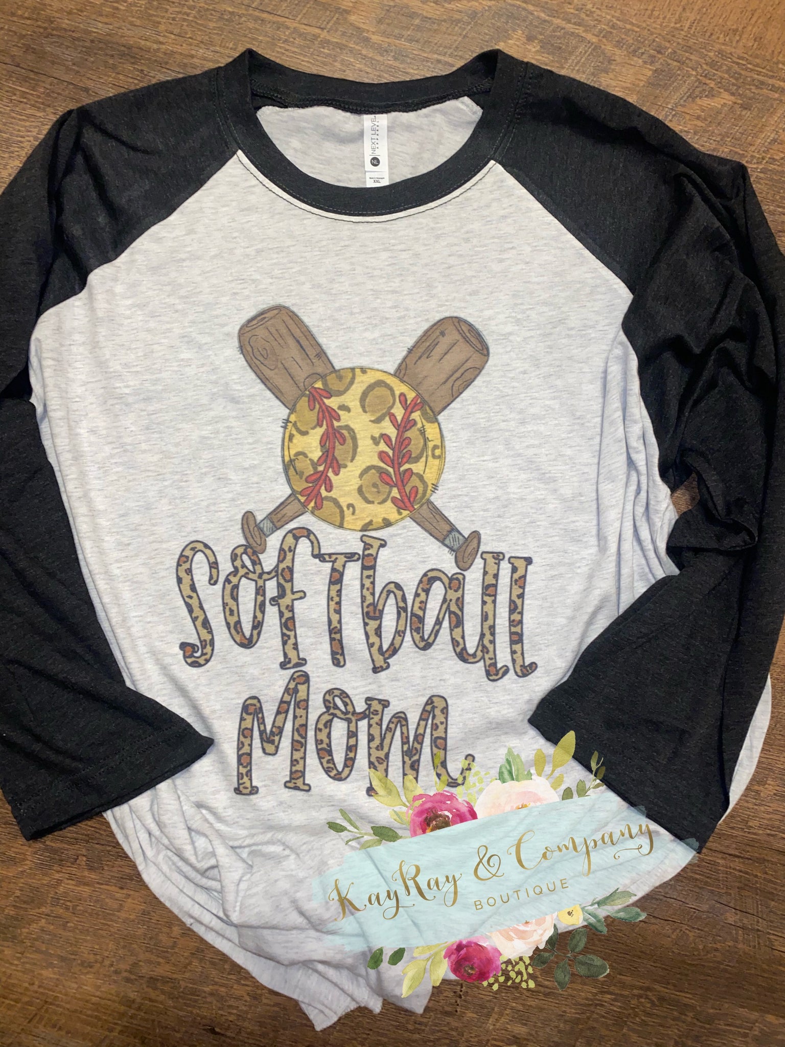 Softball Mom Leopard Raglan T-shirt