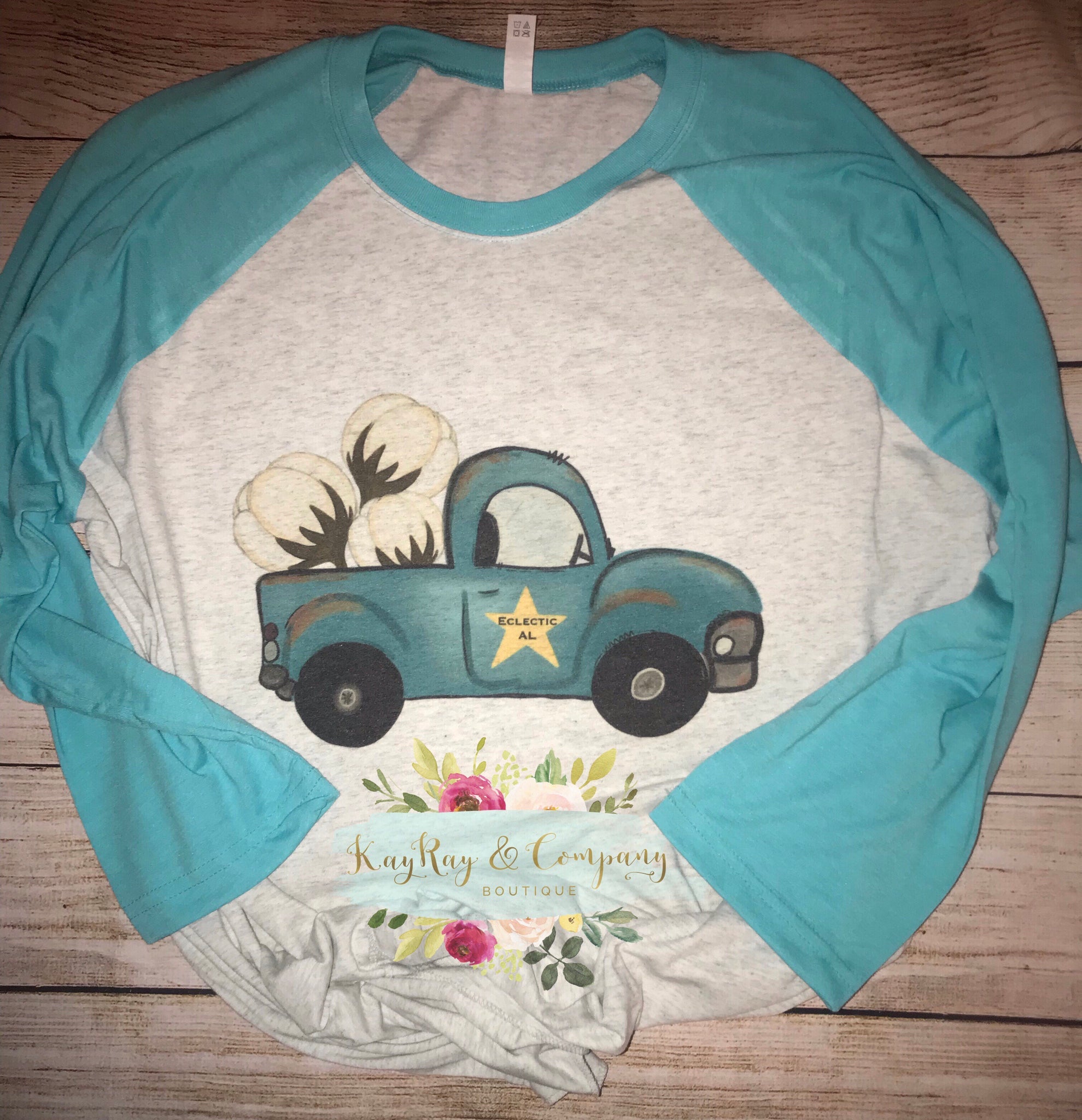 Adult Cotton Festival Teal 2019 Blue Truck Raglan T-shirt