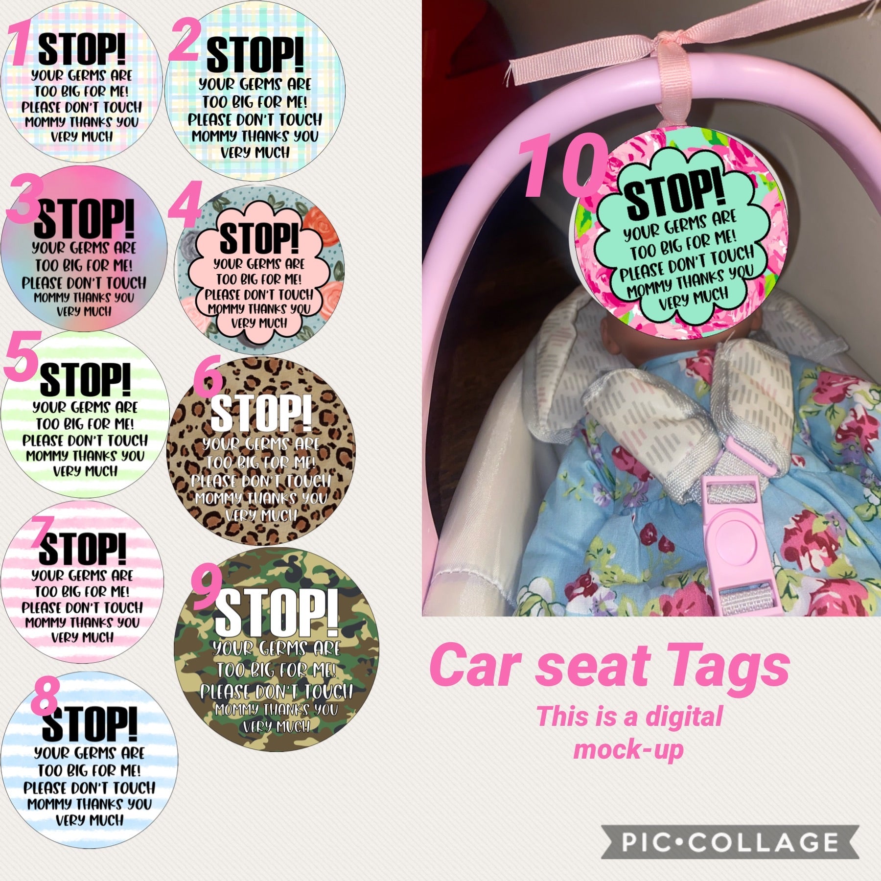 Car seat baby stop tags