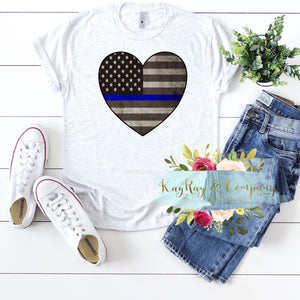 Police Thin Blue Line Heart T-shirt